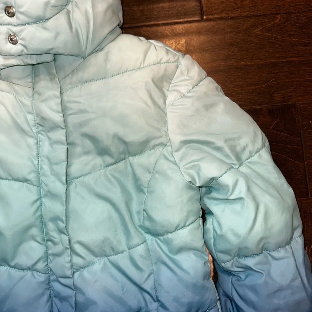 Justice Aqua Mist Gradient Ombré Blue Puffer Jacket Coat Girls Size 6/7